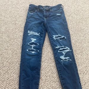 Womens american eagle skinny jeans covered rips 0